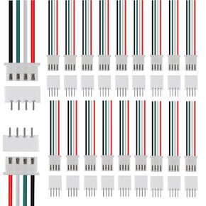 20 Pairs for JST XH2.54 4 Pin Connectors Wire Cable Plug Connectors 4 Pin XH 2.54mm Pitch Connector Kit XH 2.54mm Pitch Male Female Connector