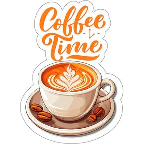 Coffee Time Sticker Decal Vinyl Small Waterproof for Water Bottle Mug Passport Book Scrapbook Notebook Laptop Tumbler Skateboard Computer Phone Funny Gift Car Stickers Size - 4″×4″