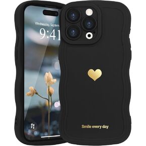 for iPhone 14 Pro Max Case Cute Heart Simple Wave Frame Case Aesthetic Design Solid Color Girls Women TPU Silicone Slim Phone Case Cover for iPhone 14 Pro Max,Black