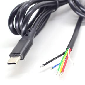 USB C Pigtail Cable, Type-C 4ft 1.2meter 5A 20AWG 6 core Power Data Pigtail Cable, CC1 CC2 Cord DIY Black for Laptop Charging