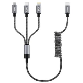 aceyoon Multi Charging Cable, Multi Charger Cable Nylon Braided 3 in 1 Multi Charging Cord, 100W/27W/10W USB C Cable Adapter with IP/Type C/Micro USB Port for Cell Phones/Tablets/Earphone