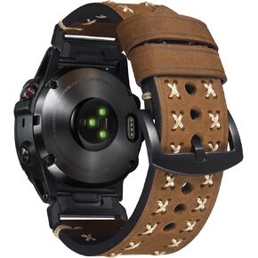 BINLUN Compatible with Garmin Watch Band 22mm 26mm Genuine Leather Watch Strap Fit for Fenix/Fit for Forerunner/Fit for Enduro for Descent for Men and Women with Large Wrists