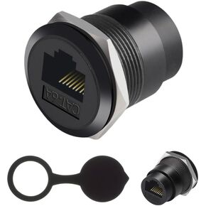 Enhanced RJ45 CAT6 Panel Mount Adapter, High-Speed 10Gbps Bulkhead Adapter Female-to-Female Ethernet Pass-Through Connector, XLR/D-Panel Mountable, Water & Dust Resistant Cover Included (Black)