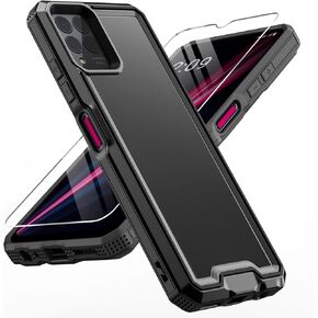 for REVVL 6 Pro 5G / REVVL 6X Pro 5G Case, with Screen Protector, Military Grade Drop Proof Dual Layer Heavy Duty Rugged Protective Phone Shell (Black)