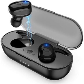 Wireless Earbuds True Wireless Earbuds Bluetooth Headphones with Microphone Bluetooth Earbuds Stereo Calls Extra Bass 36H for Workout(Charging Case Included) - Black