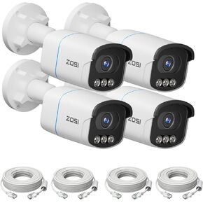 ZOSI 4-Pack 4K PoE Security Camera C186 Aurora Lux,8MP Outdoor Indoor,True Color Night Vision,Person/Vehicle Detection,2-Way Audio,Includes Ethernet Cables,Only Compatible with ZOSI 4K PoE NVR