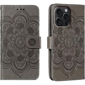 for iPhone 15 Pro Max Case Wallet with Card Holder Kickstand Magnetic Soft Leather Flip Fold Case for iPhone 15 Pro Max Cover (Gray, iPhone 15 Pro Max)