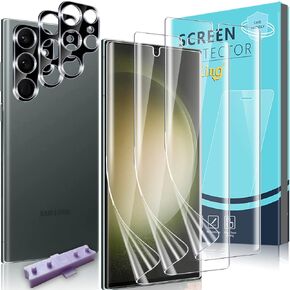 [3+3 Pack for Samsung Galaxy S23 Ultra 5G Screen Protector [Not Glass], 3 Pack Flexible TPU Film with 3 Pack Tempered Glass Camera Lens Protector, Anti-Scratch Case Friendly