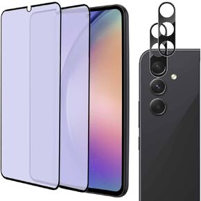 [2+2 Pack] Anti Blue Light Tempered Glass Screen Protector Compatible with Samsung Galaxy A54. 2Pcs Eye Protection Tempered Glass Film with 2Pcs Tempered Glass Camera Lens Protector,No Bubbles,9H