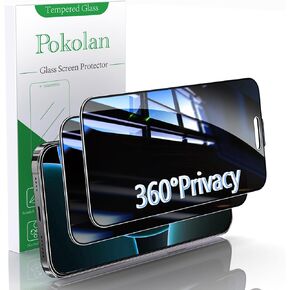 2 Pack 360 Degree Privacy Tempered Glass for iPhone 16 Pro Max, Anti-Spy 4 Directions Screen Protector Film, 4 Sides Anti-Peeping 6.9 inch