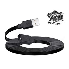 50 ft Extension Cable for Wyze Cam v4 and Cam Pan v3 Outdoor Cameras, USB Male to Female Flat Cord, Black