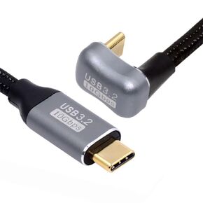 NFHK Opposite U Shape Back Angled USB-C USB 3.1 Type C Male to Male Extension Data Cable 10Gbps 100W with Sleeve 100cm