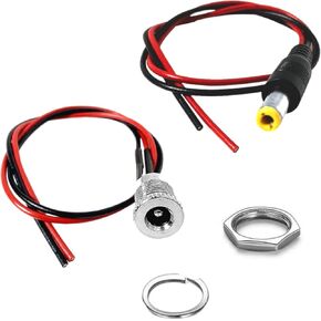 55 25 5A DC Power Connector 5.5x2.5mm Jack Socket Threaded Female Adapter with pcs 5.5 x 2.5mm DC Male Socket Jack Plug with Wire