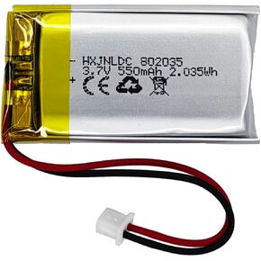DC 3.7V 550mAh 802035 Rechargeable Lithium Polymer Battery, Suitable for DIY 3.7-5V Electronic Products with Built-in 2-Wire Battery Replacement and LED Lights