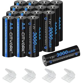 16 Pack 1.2V Ni-MH AA 3000mAh Rechargeable Battery, NIMH Pre-Charged AA Rechargeable Battery 1.2V 3000mAh Long Lasting for Solar Lights, Remote Controller, Electric Toys