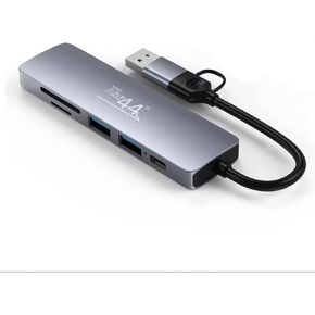 USB Type C 5 in 1 USB HUB, SD & Mini SD Card Reader, USB 2.0, USB 3.0, 5v Power Pass Thru, Aluminum, C to A Adapter, for Laptop, and desktops, and Smart Phone.