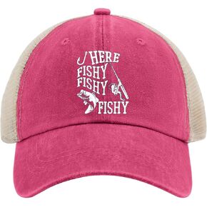 Fishing Here Fishy Fishy Fishy Golf Catch More Laughs Hat Blue Hat Rose Red02 Womens Trucker Hat Gifts for Her Baseball Caps