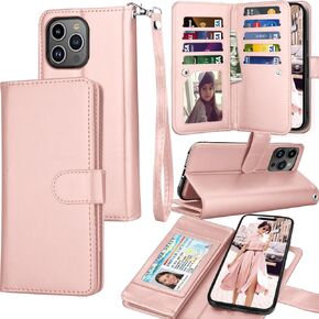 Tekcoo Wallet Case Compatible with iPhone 15 (6.1 inch) 2023 Luxury ID Cash Credit Card Slots Holder Carrying Pouch Folio Flip PU Leather Cover [Detachable Magnetic Hard Case] with Strap [Rose Gold]