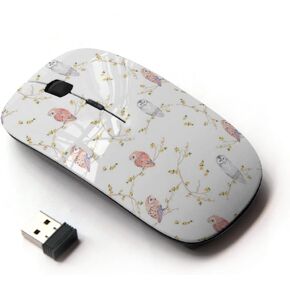 [ Optical 2.4G Wireless Mouse [ Owl Branch White Pink Blue Pattern ]
