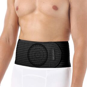 Velpeau Umbilical Hernia Belt for Women & Men -Abdominal Support Binder with Ventilation Compression Pad -Navel Ventral Epigastric Incisional and Belly Button Hernias Surgery Prevention Aid (Black, Large)