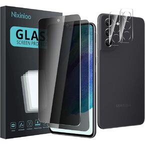 2 Pack Privacy Screen Protector for Samsung Galaxy S21 FE With 2 Pack Camera Lens Protector, Anti Spy Tempered Glass Film, 9H Hardness, Black Protector, Anti-Scratch, Bubble Free