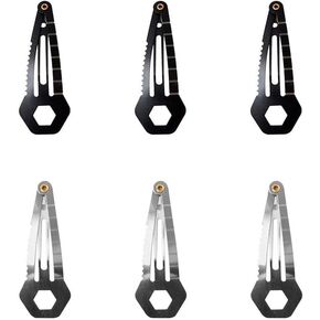 Mini Multi-Functional Hair Clip Stainless Steel Hairpin Women Self-Defense Tool EDC Survival Kit,Ruler/Bottle Opener/Box Cutter/Screw Driver/Scrapper/Trolley Coin Survival Tool(6-Pack,Silver and