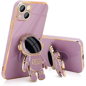 Compatible with iPhone 14 Case Cute 3D Astronaut Stand Design Camera Protection Shockproof Soft Back Cover for Apple iPhone 14 Phone Case Purple