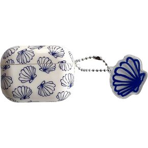 Blue Seashell Retro Case for Airpods 2 & 1 with Keychain,Chic Stylish Trendy Pearl Pattern Slim Protective Soft IMD Cover+Chain for Airpod 2nd & 1st Gen