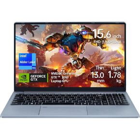 15.6 inch Narrow Border Laptop, Celeron N95 UHD + GTX 1060 4GB,16G DDR4 Quad-Core,1920x1080 FHD IPS, Backlit Keyboard,Fingerprint Unlocking (Gray, 16GB+512GB SSD)