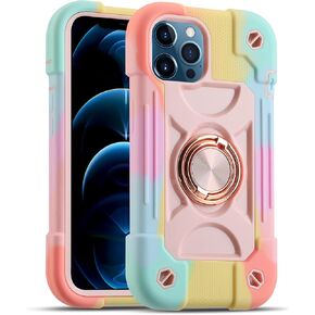 MARKILL Compatible with iPhone 12 Pro Max Case 6.7 Inch with Ring Stand, Military Grade Drop Protection Full Body Rugged Heavy Duty Cover for iPhone 12 Pro Max. (Rainbow Pink)