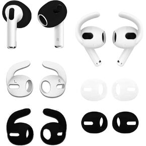 BLUEWALL Fit in Case Ear Covers Anti-Slip Ear Tips Compatible with AirPods 3, Fit in Case & Anti Slip Eartips Earbud Covers Tips Compatible with AirPods 3, 4 Pairs Black White