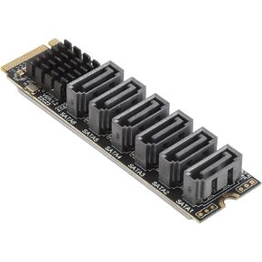 M.2 to SATA3.0 Adapter Card, M.2 M EKY PCIE3.0 to SATA Adapter Card, ASM1166 6Gbps 6 Port Expansion Interface Card with Smart Indicator for OS X, for Windows, for Linux