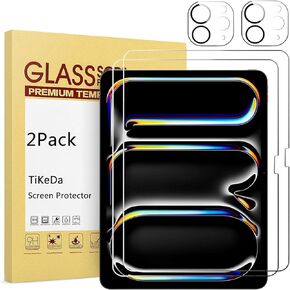 Screen Protector for iPad Pro 11 inch 2024 M4 5th Generation 2Pack + 2Pack Camera Lens Protector,Tempered Glass 0.33mm,Face ID & Apple Pencil Pro & Case Compatible (4)