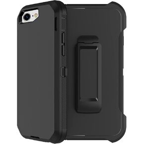 for iPhone SE 2020 Case, iPhone 8 Case, iPhone 7 Case with Belt Clip Holster, 2X Screen Protector, Heavy Duty Military Grade Rugged Shockproof Protective Cover for iPhone 7/8/SE 2nd Black