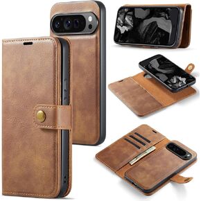 Asuwish Phone Case for Google Pixel 9 Pro XL Wallet Magnetic Detachable Cell Cover with Tempered Glass Screen Protector Flip Card Holder Slot Pixel9 9Pro 9ProXL Nine Women Men Girls Purse Folio Brown