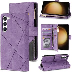Compatible with Samsung Galaxy S23 Plus Wallet Case with RFID Blocking Zipper Card Slots Stand Protective Flip Splicing PU Leather Phone Cover for Galaxy S23+Plus Case Wallet(6.6 inch-Blue)