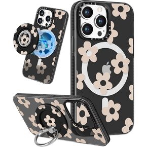 for iPhone 14 Pro Max Case for Women - Cute Design Girls Compatible with Magsafe Magnetic Ring Holder Stand Peach Blossom Phone Covers Aesthetic Girly TPU Funda for 14 Pro Max