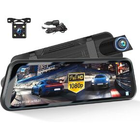 9.66" Mirror Dash Cam,1080P Touchscreen Rear View Mirror Front and Rear View Dual Cameras,Super Night Vision,G-Sensor,Loop Recording,Parking Assistance,24H Parking Monitor,HD Waterproof Backup Camera