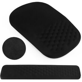 Mouse Pad with Wrist Rest, 3 in1 Ergonomic Mouse Pad + Keyboard Wrist Rest +Coaster, Mouse Pad with Wrist Support for Home, Office, Laptop (Black)