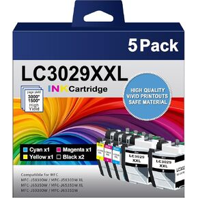 LC3029XXL Ink Cartridges LC30295PK Super High Yield Compatible for Brother LC3029 Ink Cartridges LC3029XXL MFC-J5830DW MFC-J5830DWXL MFC-J5930DW MFC-J6535DW Printer, 5 Pack Cyan Black Magenta Yellow