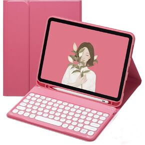 Compatible For iPad 10th Generation Case Cover with Wireless Bluetooth Keyboard 2022 Released, iPad 10th Gen 10.9 Inch With Keyboard Case Cover Built-in Pencil Holder Model A2696/A2757/A2777- Rosered