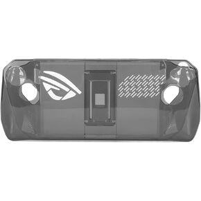 Game Console Clear Case, Shockproof Prevent Slip TPU Cover with Bracket, Portable Game Accessories for Ally Handheld 2023 (Transparent Black)