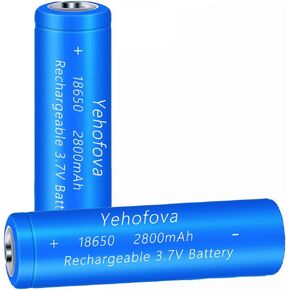 18650 Rechargeable Battery 3.7 Volt 2Pcs Large Capacity Genuine18650 Button Top Batteries for LED Flashlight, Headlamp, Doorbells etc (Blue)