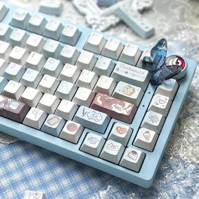 PBT Keycaps, Cute Dog Keycaps Set, Custom Cherry Profile Keycaps, Blue White Dye-Sub Keyboard Key Cap for 61/64/68/84/87 MX Switches Mechanical Keyboard (95key)