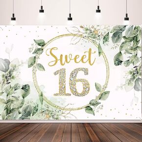 Sweet 16 Birthday Decorations for Girls Sage Green Happy 16th Birthday Backdrop Banner Sweet Sixteen Photo Background for Teen Her Sweet 16 Birthday Gifts,16th Birthday Party Supplies Bday Decor