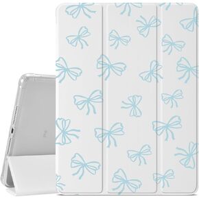 JOYLAND Light Blue Bow Pattern Case Compatible with iPad 10th Generation 10.9" 2022, Pencil Holder & Clear Transparent Soft TPU Back & Trifold Smart Pad White Cover for iPad 10th Generation