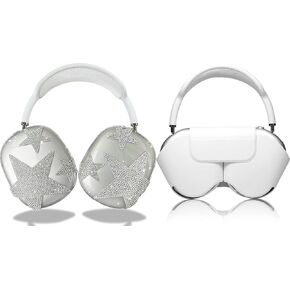 Case Cover for AirPods Max Headphone Bling Star Decoration Anti-Scratch Smart Case Cover Accessories with Sleep Mode Made for Apple AirPods Max(2024/2020) (Star White)