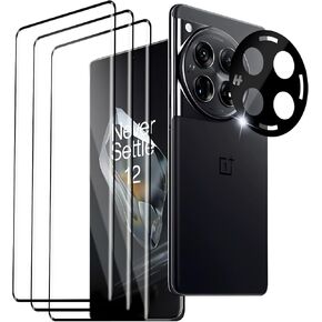 (3+1 Pack) for Oneplus 12 5G Screen Protector,3 Pack Tempered Glass screen Protector + 1 Pack Camera Lens Protector,3D full Coverage Tempered Glass Screen protector,Scratch-Resistant,Bubble Free