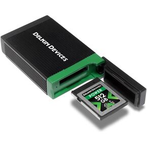 Delkin Devices USB4 CFexpress Type B Card Reader – 40Gbps Compatible with Thunderbolt™, Aluminum Build, Plug & Play, Built-in Card Storage, Windows & Mac Compatible (DDREADER-60)