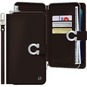 JUST4YOU Galaxy S9 Plus Zipper Wallet Case with Strap Card Holder Premium PU Leather Flip Cover Folio Case (Brown) CS_FC_ZW_GS9P_BN